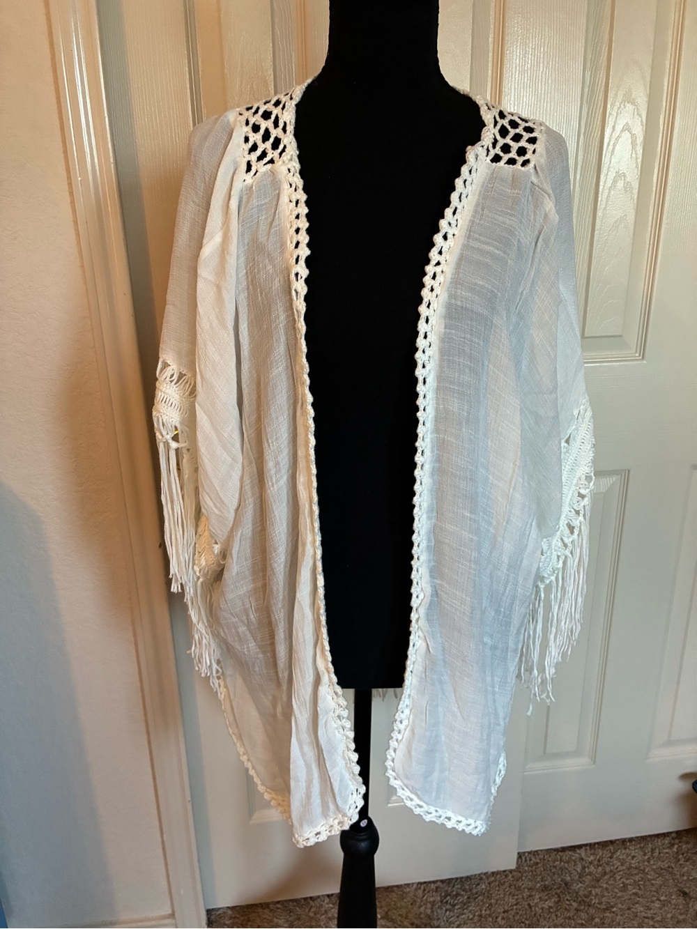 White Crochet-Trim Kimono Shawl - Unbranded